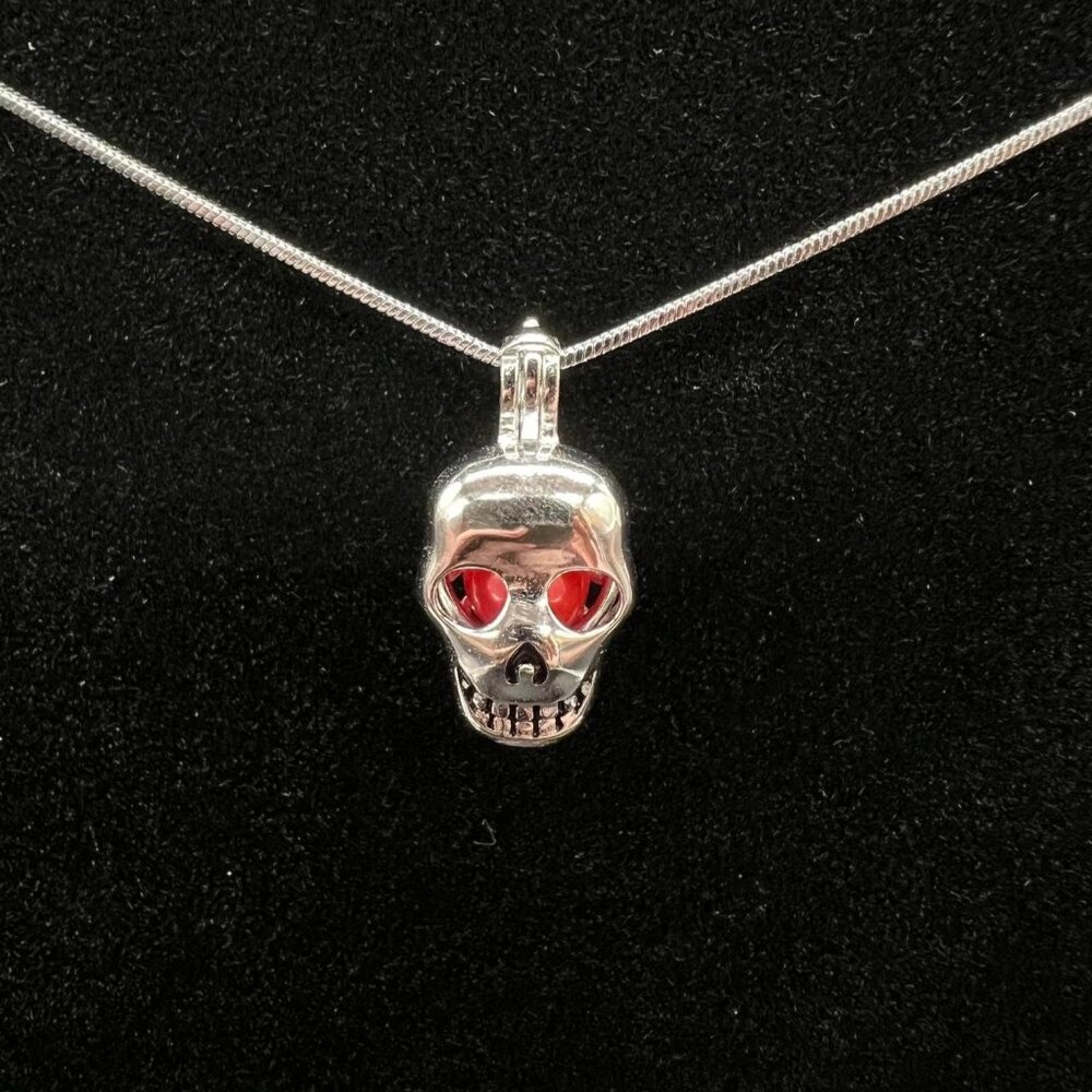 Sterling Silver S925 Skull Pearl Cage Pendant Necklace 20” Chain Gothic Locket